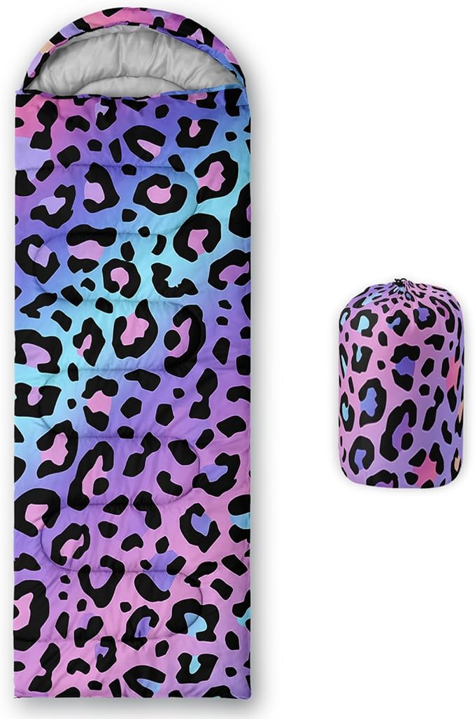 Sleeping Bags for Adults and Kids，3D Printing Camping Sleeping Bag for Girls Boys Lightweight Waterproof Cold/Warm 3-Season，Outdoor Travel with Compression Bags