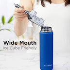 ThermoProof Double-Walled Vacuum Insulated Stainless Steel Water Bottle - Wide Mouth with Chug & Spout Lids, Dishwasher Safe, Reusable, Leakproof, Hot & Cold for Men, Women & Kids - 22 oz, Blue