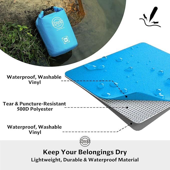 STOVER 5/10/25/30/40/55L Waterproof Backpack- Floating Dry Bag for Kayaking, Travel, Beach, Hiking, & Camping, Men/Women