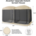 Alvantor Screen House Gazebo, 6-10-15 Person Pop Up Igloo Screened Canopy Tent with Mosquito Netting Sides, Instant UV Resistant Sun Shelter for Garden, Patio, Backyard