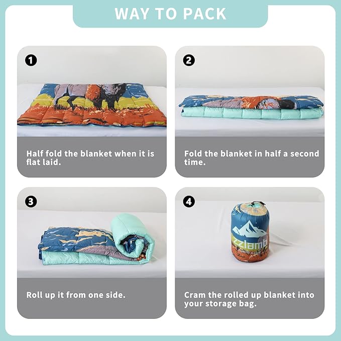 zzlamb Camping Blanket, Outdoor Lightweight Travel Blanket Puffy Portable Down Alternative, Windproof Warm Cloak with Snaps, Cozy Quilt Backpacking Picnic RV Plane Car Hammock Beach Climbing