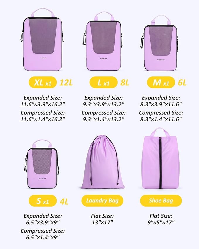 BAGSMART Compression Packing Cubes for Travel, 6 Set/5 Set/4 Set, Compression Suitcase Organizer Bags Set for Suitcases Travel Essentials, Lightweight Packing Organizers