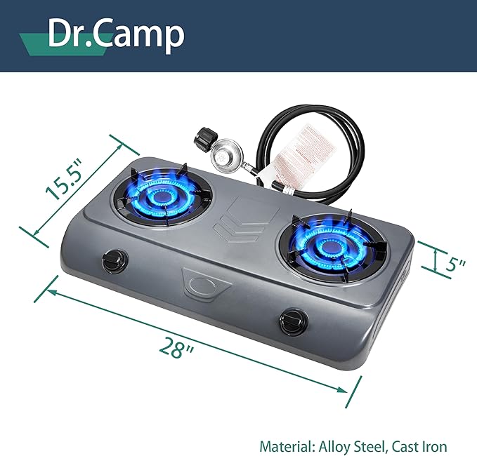 35000 BTU 2 Burner Propane Gas Stove Cooktop Outdoor Camping Stove Portable Double Burner for BBQ Boiling Frying Cooking Estufa de Gas Portátil Fogón de Gas