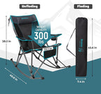 FUNDANGO Rocking Camping Chair, 2 Pack High Mesh Back Portable Folding Camp Chairs with Pillows, Cup Holder and Carry Bag for Lawn Patio Garden Outdoor Supports 300 Lbs (Black/Blue)