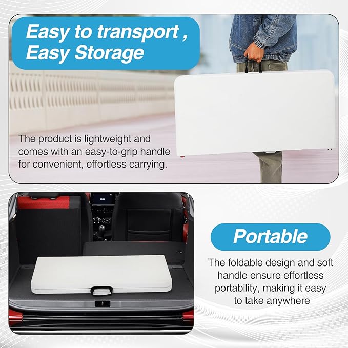 FDW 34" Folding Card Table Plastic Table Portable Square Height Dining Table Perfect for Party and Parties Backyard Events, White