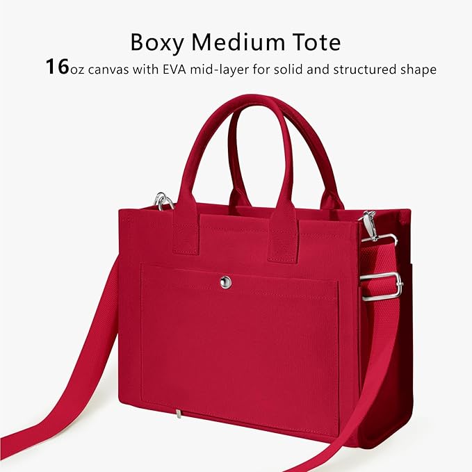TOPDesign Heavy-Duty Canvas Tote Bag for Women, Adjustable Crossbody/Shoulder Handbag with 9 Pockets, Everything Tote