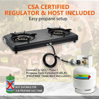 Propane Stove 2 Burner Gas Stove Top, 27200 BTU High-Efficiency LPG Metal Cooktop With Auto Ignition, CSA Regulator and Hose, Perfect for Outdoor Kitchen, Camping, RV & Emergency Cooking
