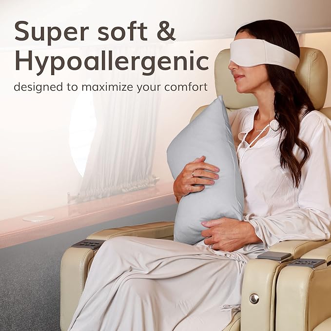 Happyluxe Odyssey Travel Pillow for Long Flights - Soft, Small, Alternative to Down and Memory Foam. 17 x 13in - Made in The USA, Silver Gray Airplane Pillow for Adults Sleeping, Camping or Nap