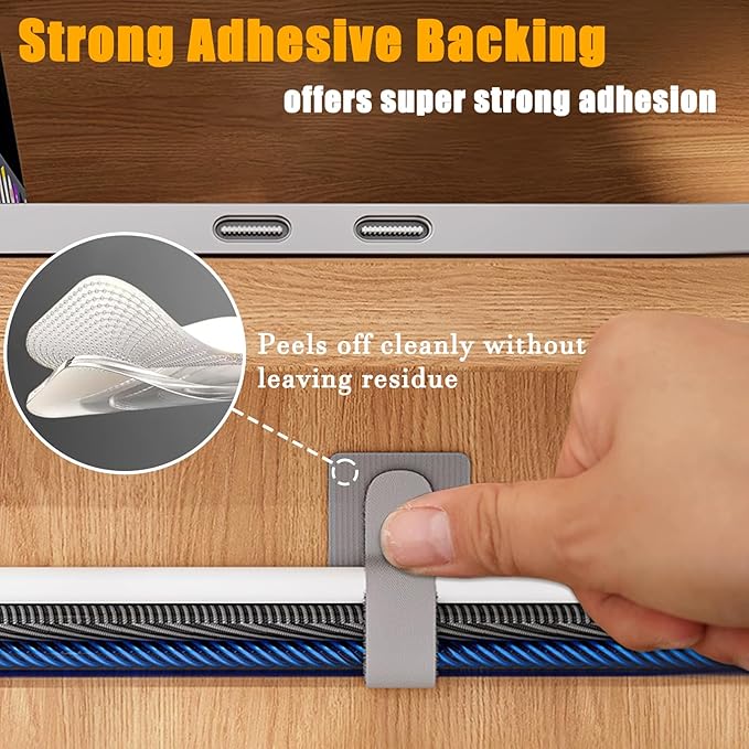 80PCS Hook and Loop Cable Straps, Cable Management Under Desk, Adhesive Cable Ties, Reusable Wire Organizers for Cords, Cords Management, Computer Accessories for Desk, Home Office Essentials, Gray