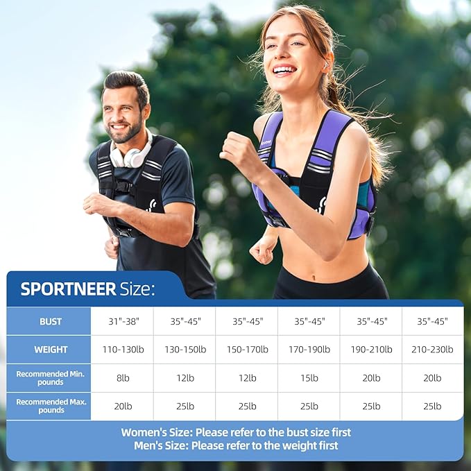 Sportneer Weighted Vest for Women Men: 8lbs/12lbs/15lbs/20lbs/25lbs Weight Vest with Detachable Phone Pouch Rucking Vest for Women Walking Strength Training Muscle Building Weight Loss