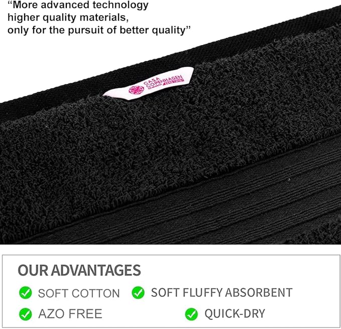 CASA COPENHAGEN Zero Twist 6Pcs 100% Egyptian Cotton Large Designer Towels Gift Set- Jet Black, 600 GSM, 2Bath 2Hand 2Washcloths, Bath Towels for Bathroom Set for Women & Men