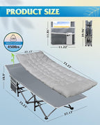 WLIVE 1200D Double Layer Oxford Camping Cots for Adults, Folding Cots for Sleeping with Mattress, Outdoor Folding Bed with Carry Bag, Portable Camping Bed for Sleeping, Resting, Camping, Greige