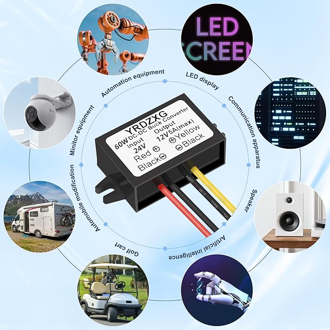 (3Pac) DC-DC 24V to 12V 5A 60W Buck Converter Power Regulator, Buck Converter, for Golf Carts, Cars, Trucks, LED Vehicle Display Vehicles