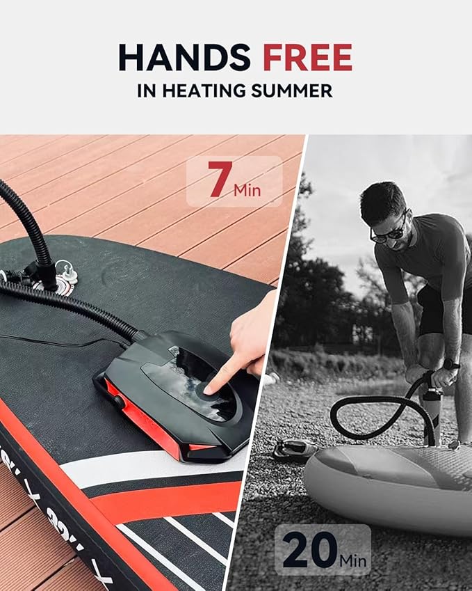 ZFOX 50PSI Paddle Board Pump, Portable Electric SUP Pump with Auto-Shutoff & Cooling Fan – Smart Inflation for Paddle Board, 9 Nozzles, HD LCD Display, 12V DC (Red-M)