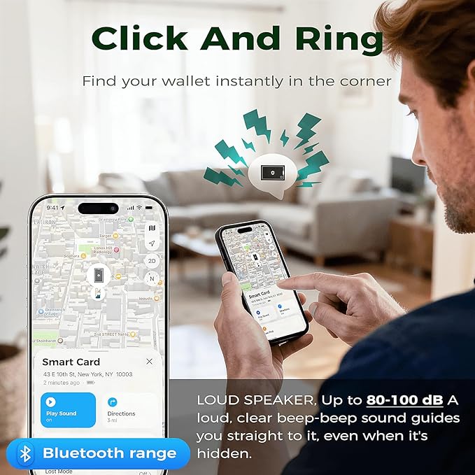 [2026 New] Wallet Tracker Card (iOS Only),Ultra Slim 0.07in,Rechargeable Bluetooth Tracker, IP68 Waterproof,Wireless Charging, Smart Location Finder for Keys, Wallet, Luggage Tags （2- Pack）