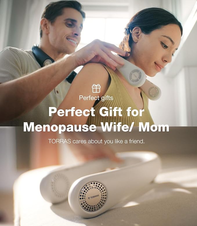 TORRAS COOLiFY Air 2025 Upgraded Neck Fan Air Conditioner, Dual-Airflow Pro Cooling, Ultra Light Portable Fan Rechargeable, Personal Cooling Fan Travel Essentials, Gifts for Dad Husband Father, Black