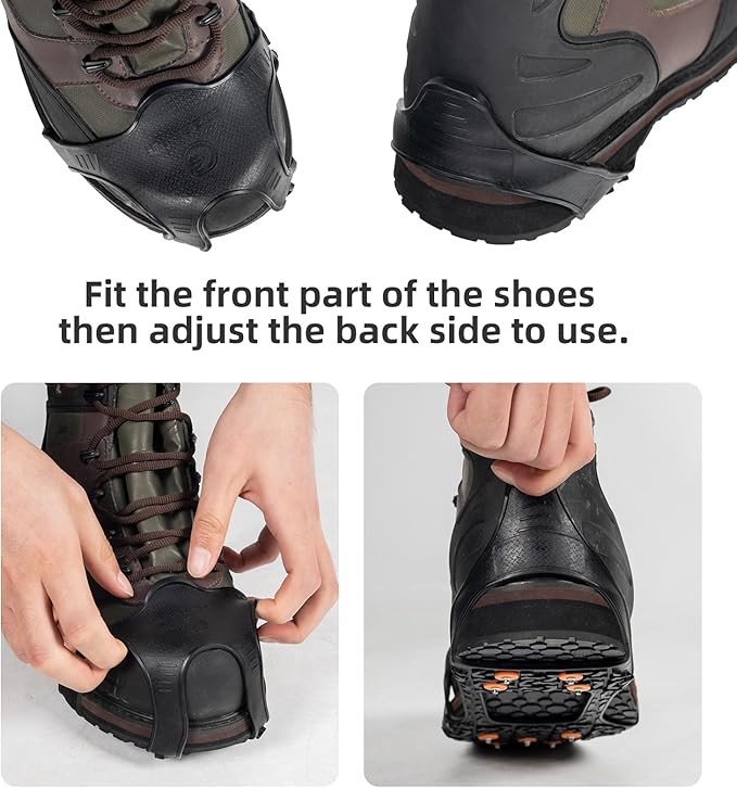Ice Snow Grips for Boots Shoes, Anti-Slip Rubber Traction Cleats for Walking on Snow and Ice, Easy to use for Hiking, Walking, Climbing, Jogging(S/M/L Size)