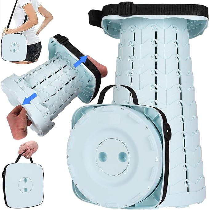 Fishboy Upgraded Square Collapsible Stool, 400lb Max Weight, Lightweight But Sturdy, Portable Retractable Folding Telescoping Foldable Camping Stool for Adults Outdoor Fishing Hiking Travel BBQ