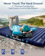 Hikenture Double Sleeping Pad for Camping, 4" Extra-Thick Camping Mattress 2 Person, Inflatable & Ultralight Sleeping Mat for Backpacking, Hiking (Navy Foot Pump, Full XL)