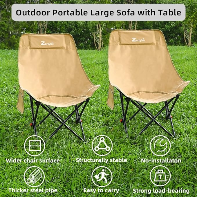 Folding Camping Chair Set of 3, Portable Adjustable Camp Chairs & Black Table, Large Lawn Chair Portable for Adults Hiking, Fishing, Picnic, Outdoor BBQ, Travel, Sports, & Storage Bags