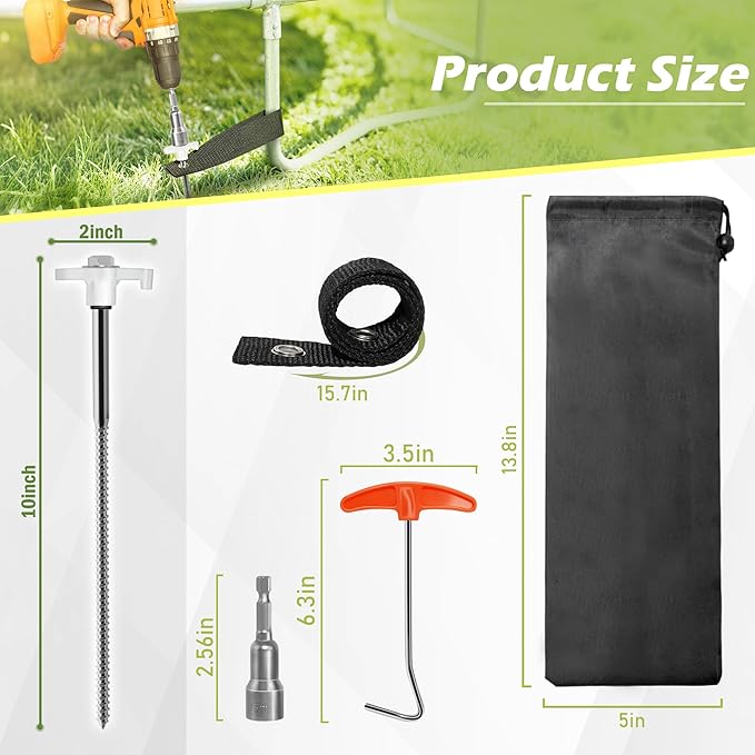 8 Pieces Trampoline Stakes Heavy-Duty: 10 Inch Metal Stake Safety Ground Anchor - for Trampoline/Camping Tent/Canopies/Carports/Sheds/Swing Sets
