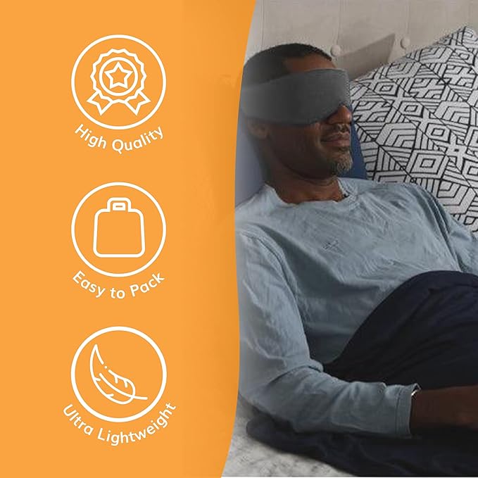 Happyluxe Escape Sleep Mask - Buttery Soft Airplane Eye Mask for Sleeping or Napping in Bed. Machine Washable. - Silver Gray, Made in USA