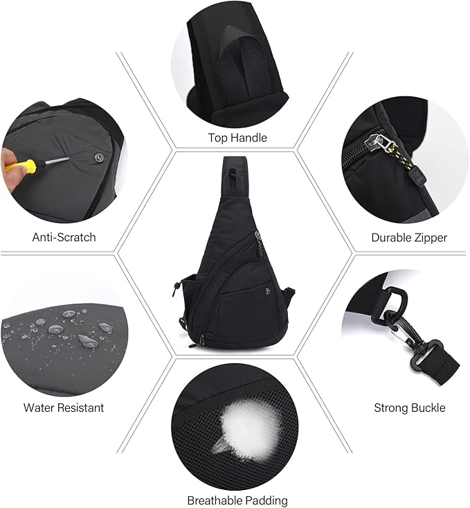 Peicees Sling Bag for Men Women Shoulder Bag Backpack Strap Pockets Chest Bag for Running Hiking Camping Exercise Outdoor