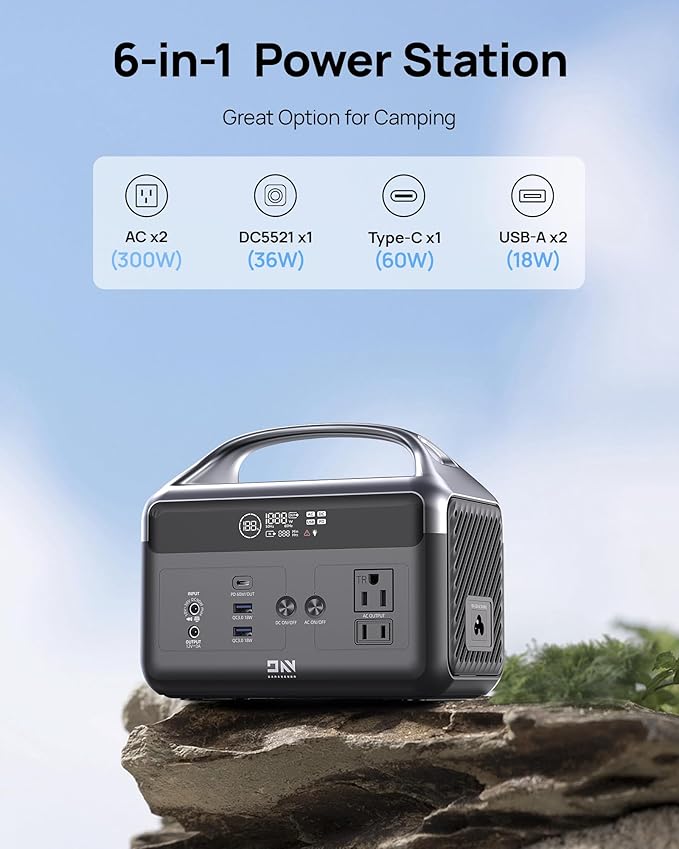 300W Portable Power Station for Dad, 179.2Wh(56000mAh) LiFePO4 Battery Power Station w/ 2 AC Outlets, 1.5H Fast Charge & LED Light Solar Generator, Father’s Day Gifts for Camping, Travel, Emergencies