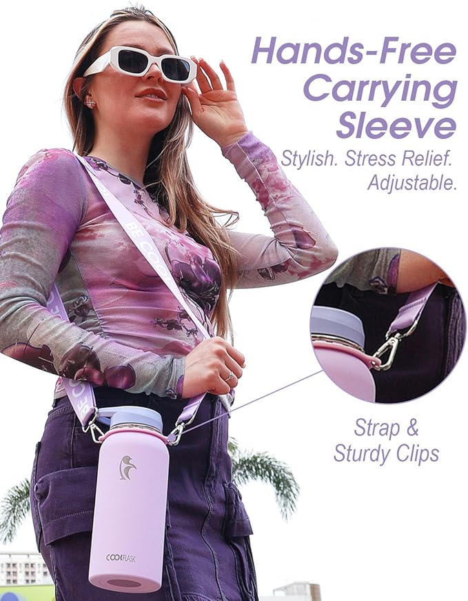 Coolflask Water Bottle with Straw, 32 oz Insulated Metal Water Flask with Straw & Spout Lids, Stainless Steel Double Wall Vacuum, Keep Cold 48h Hot 24h, Leak Proof & Non-BPA, Lavender