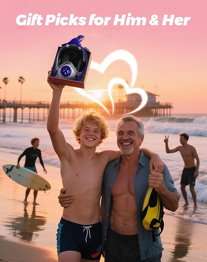 Full Face Snorkel Mask- Snorkeling Gear for Adults with Safe Dry Top Breathing System, Latest Foldable Panoramic View Snorkeling Mask for Men and Women, Anti Fog Anti Leak