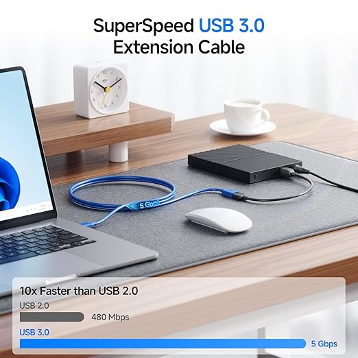 Cable Matters 5Gbps Long USB Extension Cable - 10ft, USB 3.0 Extension Cable, Male to Female USB3.0 Extender, Compatible with Webcam, VR Headset, Printer, Hard Drive, Blue