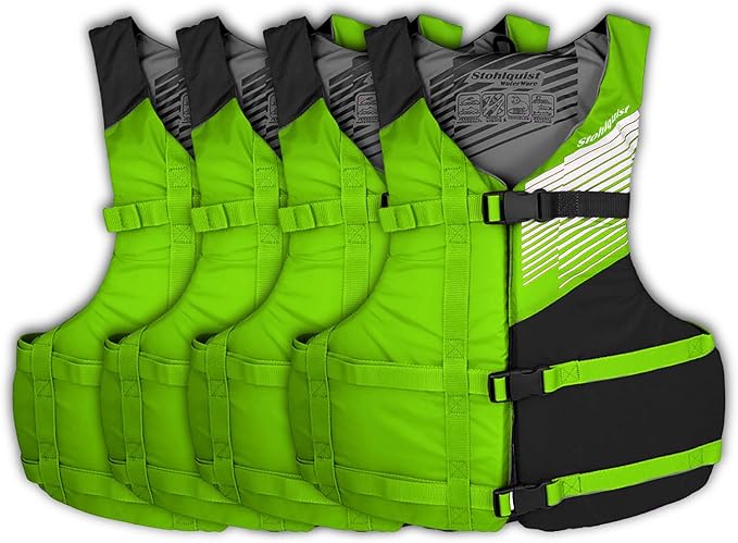 Stohlquist Universal Fit Adult Life Jacket PFD (2 or 4 Pack) Coast Guard Approved for Men and Women 90+ lbs, Lightweight Neoprene and Adjustable, Ideal for Boating, Kayaking & Water Sports