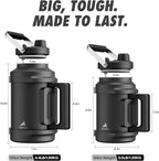 64 oz Insulated Water Bottle for Gym: 2-in-1 Straw Spout Lid, Dual Handle, Leakproof, Keep Cold 36H, Half Gallon Stainless Steel Water Jug for Travel, Hiking, Cycling, Park, Workout, Picnic (Midnight)