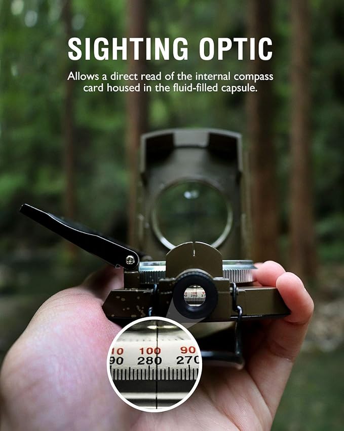 Eyeskey Multifunctional Military Sighting Navigation Compass with Inclinometer | Impact Resistant & Waterproof Compass for Hiking, Camping