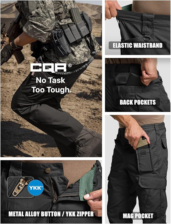 CQR Men's Tactical Pants, Water Resistant Ripstop Cargo Pants, Lightweight EDC Work Hiking Pants, Outdoor Apparel