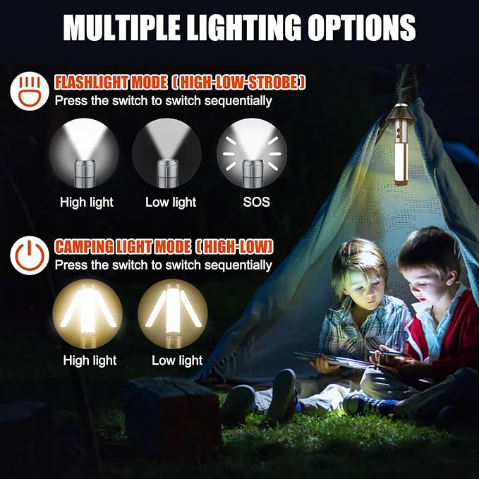 Rechargeable 3000mAh Camping Light with Stand 10w Max Power, Cordless Work Light with 3 LED Lamp Heads, Emergency Flashlight with Detachable Tripod, Black