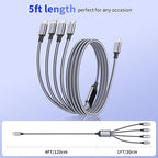 USB C Multi Charging Cable [1Pack 5FT], 4 in 1 Charging Cable Nylon Braided USB-C Multiple Charger Cord with Micro USB,IP Port and 2 Type C Adapter Port for iPhone 17/16 Series/Cell Phones and More