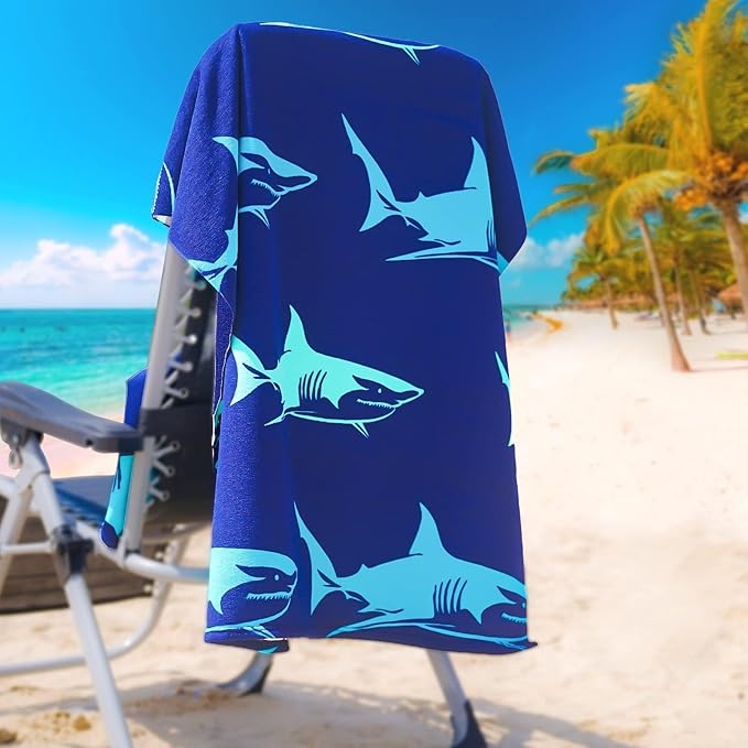 4 Packs Oversized Thin Beach Towel Set XL Extra Large Big 36 x 72 in Clearance Travel Towels Soft Swim Blanket for Adult Women Men Chair Cover Accessories Essentials Shark Flamingo Fish Shell