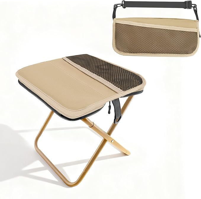 Portable Stool, Small Folding Stool for Adults, Ultralight Camping Stools for Hiking and Fishing (Khaki)