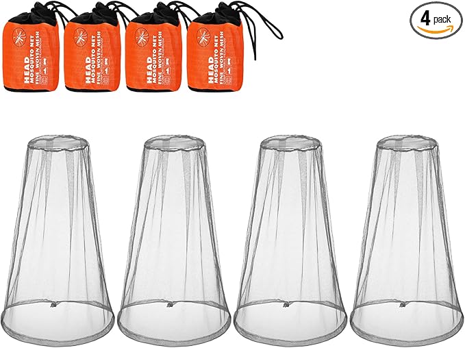 HESTYA 4 Pack Mosquito Head Net Face Mesh Protecting Net for Outdoor Hiking Camping Climbing Mosquito Fly Insects Preventing(Grey)