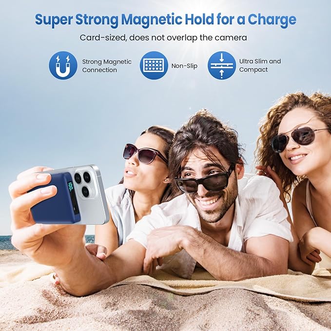 Magnetic Portable Charger 10800mah for Magsafe Battery Pack, Wireless Power Bank with USB C in&out PD Fast Charging,Travel Essential Phone Battery Charger For iPhone 17/16/15/14/13/12 Series-Dark Blue