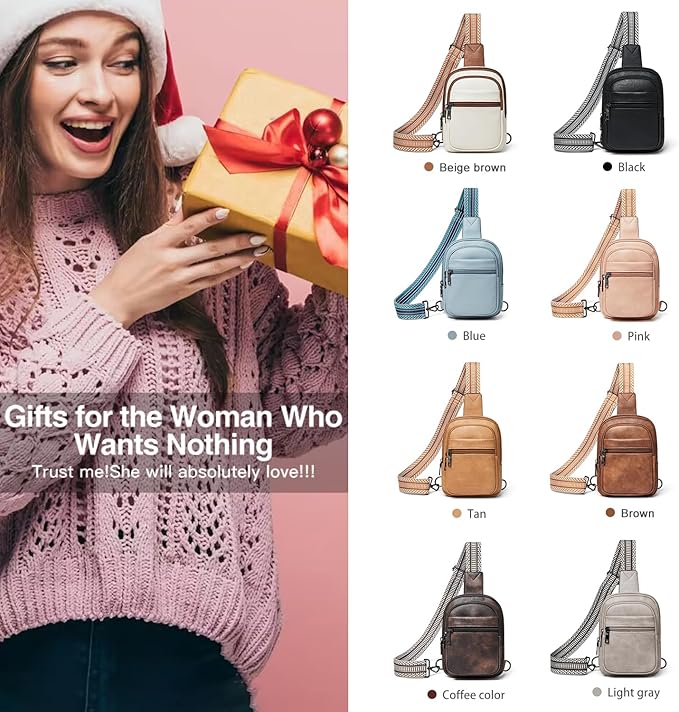 3L SMALL Sling Bag Fanny Packs For Women Men Mini Crossbody Chest Belt Travel Bag Purse Handbag Faux Leather Fashion Cute Coffee Color