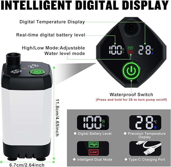 Portable Shower for Camping, [Long-Lasting] Spopal 6000mAh Rechargeable Camping Shower with Intelligent LED Display, 4 Spray Modes, IPX7 Waterproof Outdoor Camp Pump for Hiking, Travel, Car, Pet