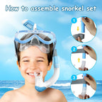Vvinca Snorkeling Gear for Kids Dry Top Kids Snorkel Set for Boys Girls Junior Youth Children Age 4-14 Swim Goggles with Nose Cover Anti-Fog Panoramic View Adjustable Elastic Diving Mask and Snorkel
