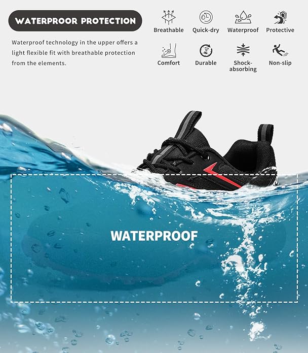 Mens Trail Running Shoes Waterproof Non-Slip Hiking Walking Sneakers for Outdoor Trailing Trekking Camping Quest Black