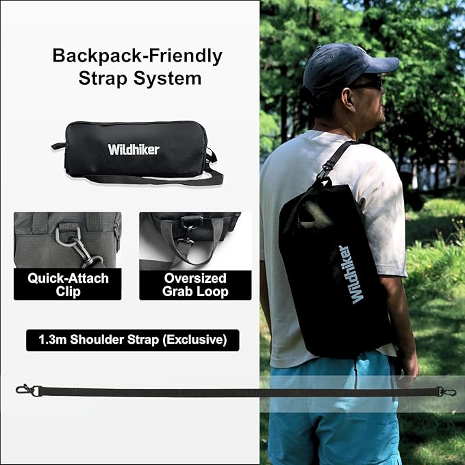 Wildhiker Portable Compact Folding Camping Chairs – Lightweight High Back with Pillow, Deep Recline, ArmPads, Side Pockets-for Motorcycle, RV, Backpacking,Travel，Festival – Black