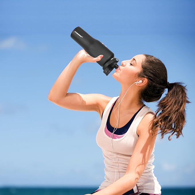 HYDROWION Water Bottle Insulated,32oz Water Bottles Straw Lid, Spout Lid and Flex Cap, Tumbler Flask (Cold for 48 Hrs, Hot for 24 Hrs), Leakproof Travel Thermo Mug, Fit Any Car Cupholder, Olive