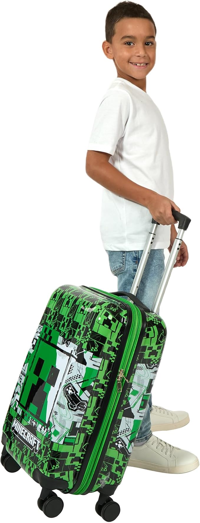 Bioworld Minecraft Creeper 20" Carry-On Luggage With Wheels And Retractable Handle