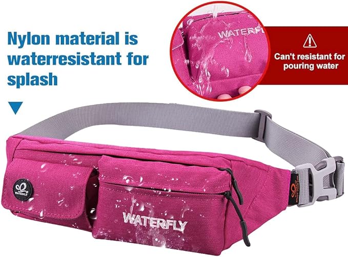 WATERFLY Fanny Pack Slim Soft Polyester Water Resistant Waist Bag Pack for Man Women Carrying iPhone 8 Samsung S6