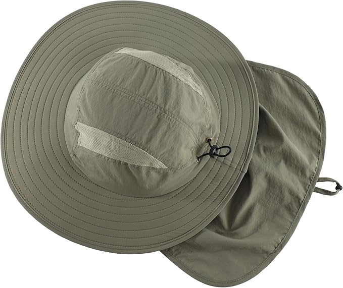 Home Prefer UPF 50+ Mens Wide Brim Fishing Hat with Neck Flap Sun Hat for Men Women Sun Protection Cap